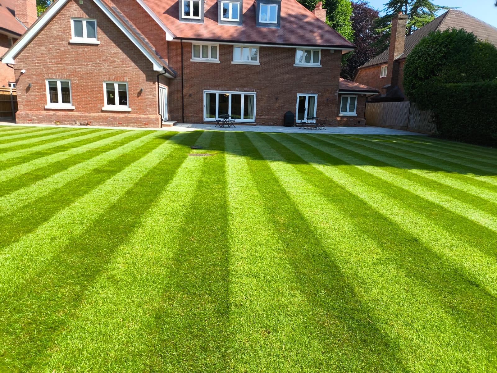 Finished striped lawn with new turf