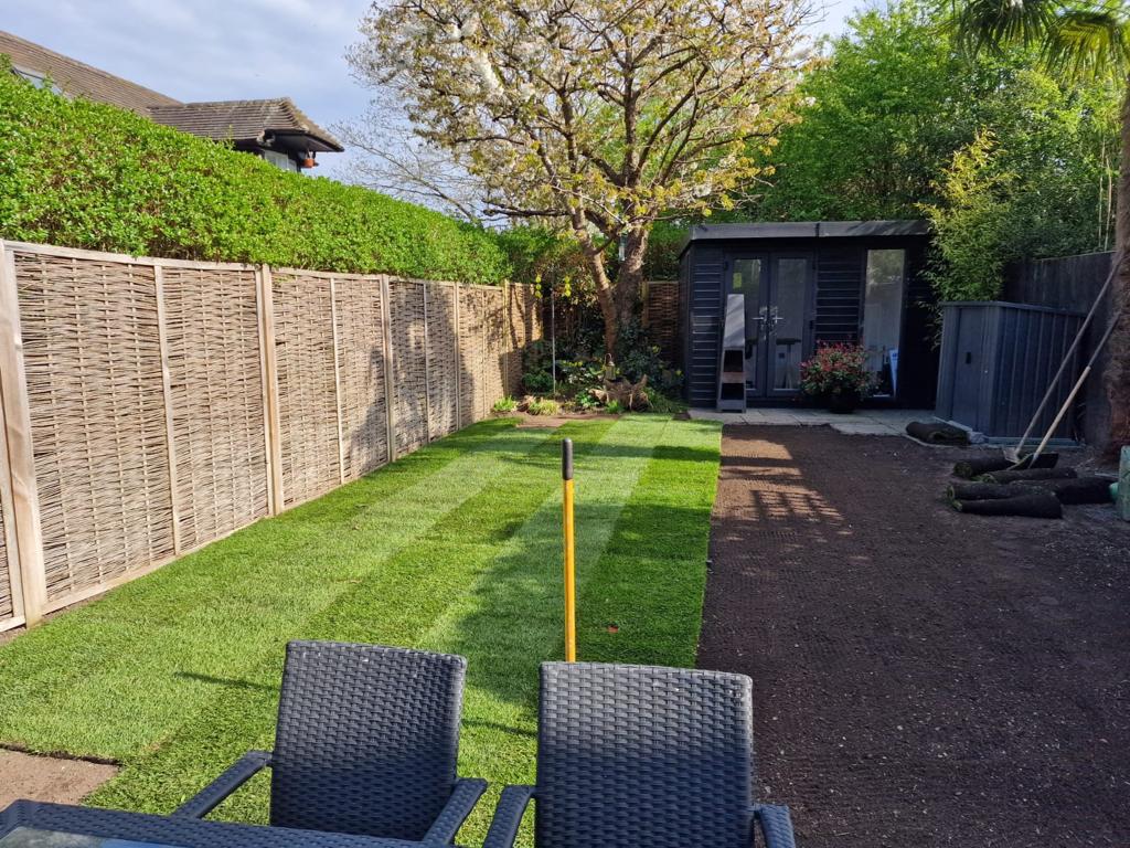 Small garden lawn installation in progress
